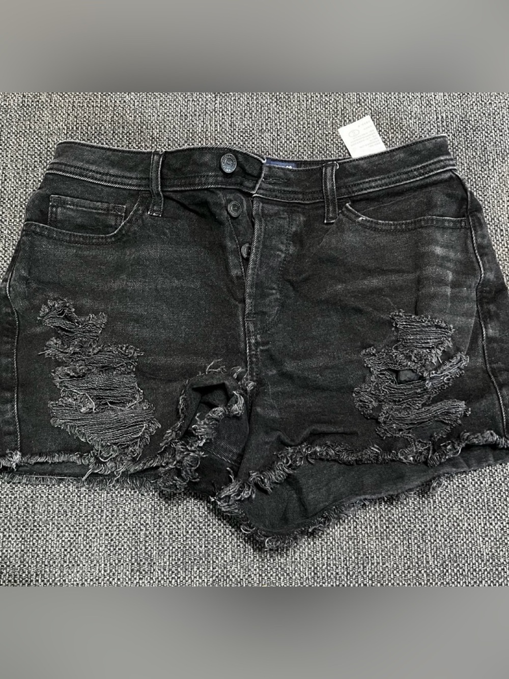 Hollister Black Distressed Women's Denim Shorts- Button fly